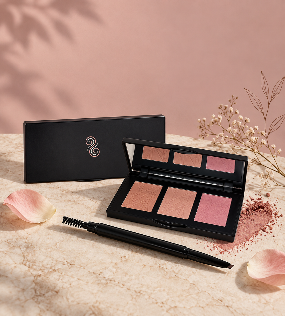 Gentle Beauty blush palette and automatic eyebrow pencil